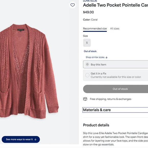 Coral Dusty Rose Pink Cardigan Sweater Size Small Love Ellie Adelle Two Pocket - Picture 6 of 7